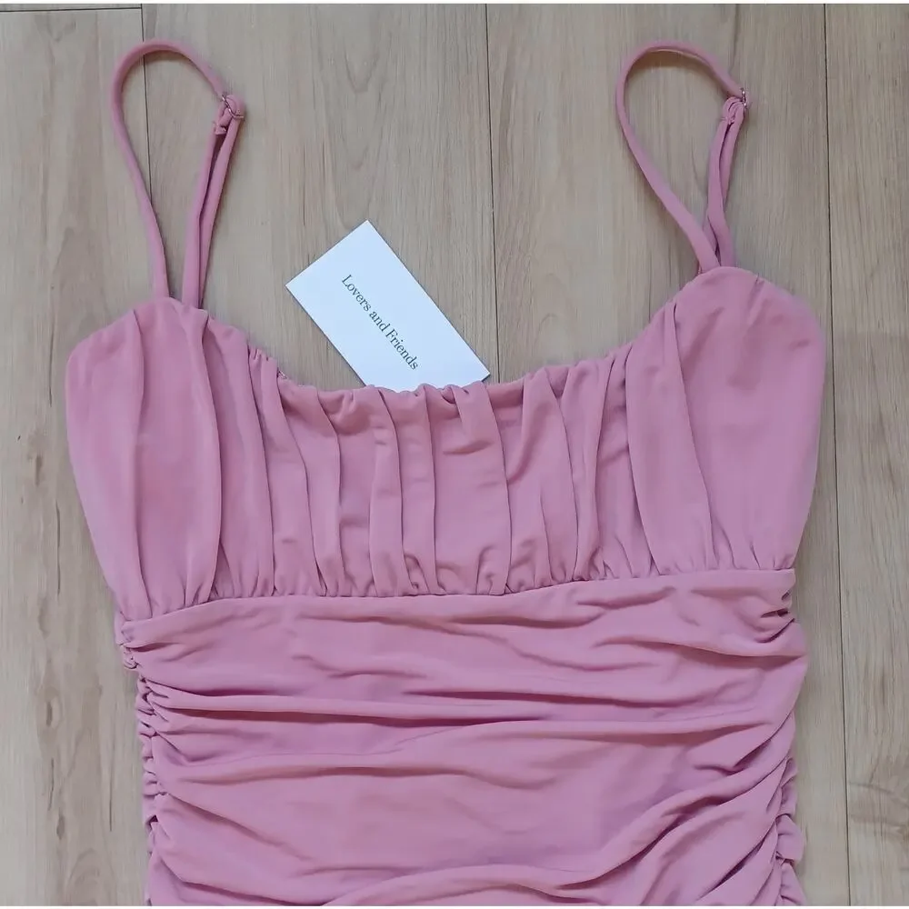 Lovers + Friends Juliana Mini Dress Ruched Pink Size S NWT - Picture 6 of 10